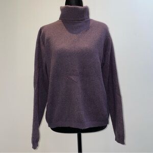 L.L.Bean Merino Wool Angora Turtleneck Sweater Purple Flecked Knit Size M